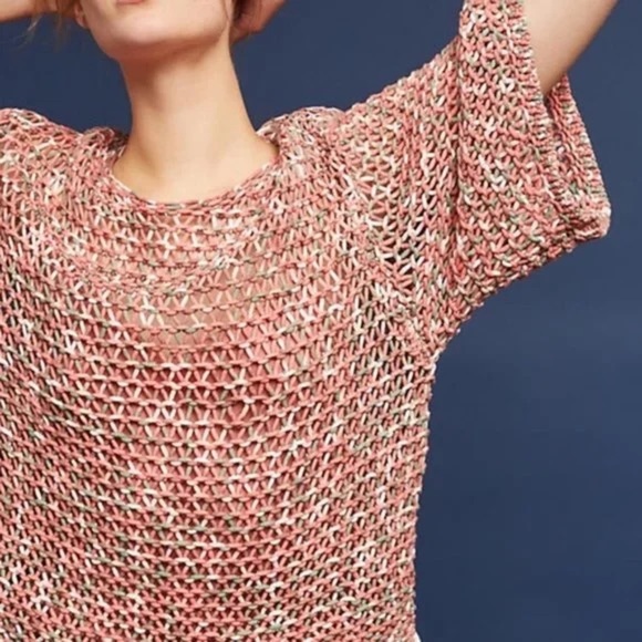 Moth Anthropologie Womens Salina Loose Crochet Knit Boxy Bell Sleeve Sweater M - Picture 2 of 14